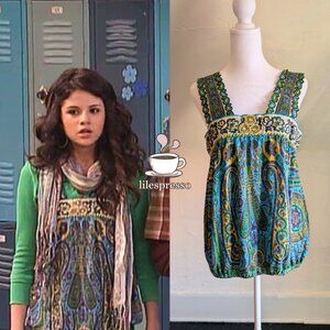 2000s free people blue boho tank ASO alex russo wizards of waverly place (M)